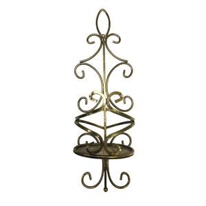 Gold Ornate Iron Swirl Pillar Candle Holder Wall Hanging Sconce